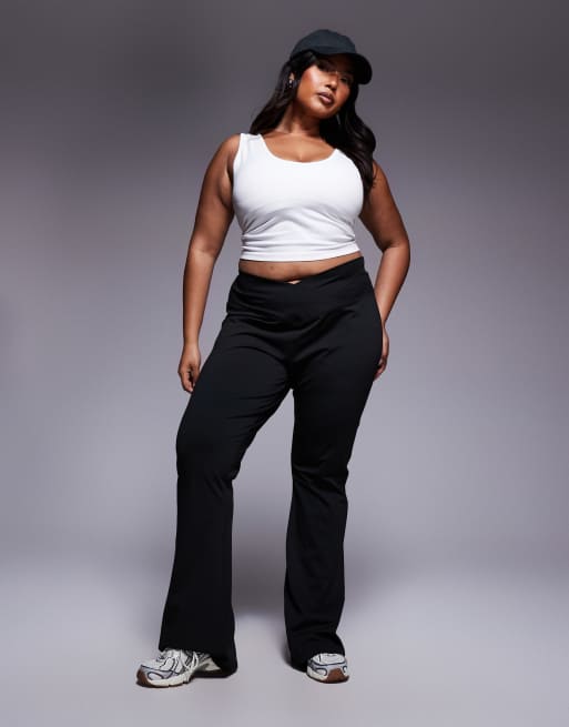 ASOS DESIGN Curve sculpting cross front flare trouser in black