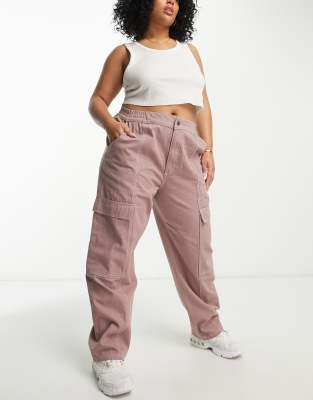 ASOS DESIGN Curve seam detail cargo pants in mink with contrast stitch-Pink