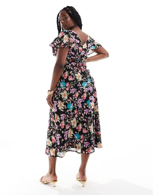 Asos black floral tea dress hotsell