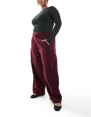 Asos Design Curve Seamed Barrel Leg Pants In Red