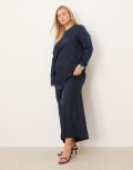 [ASOS Curve] ASOS DESIGN Curve seamed matte satin slip maxi dress in deep navy-Multi 26 Deep Navy