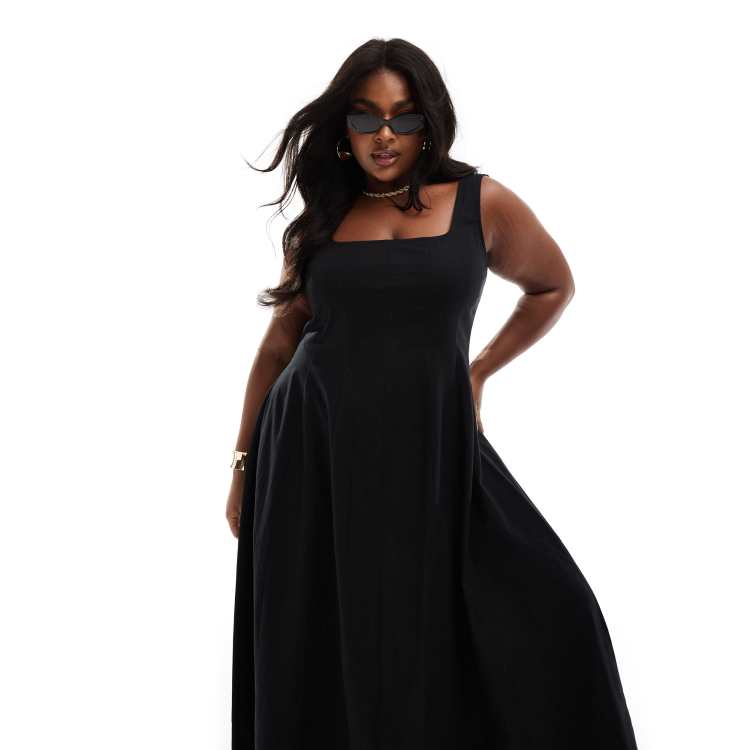 ASOS DESIGN Curve seamed maxi tennis sundress in black