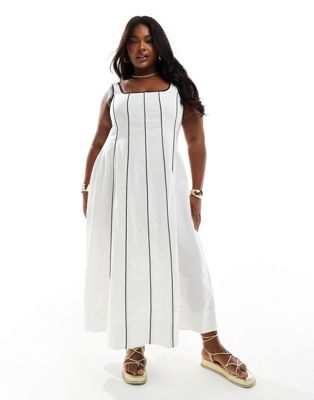 ASOS DESIGN Curve seamed maxi tennis sundress in ivory with contrast binding