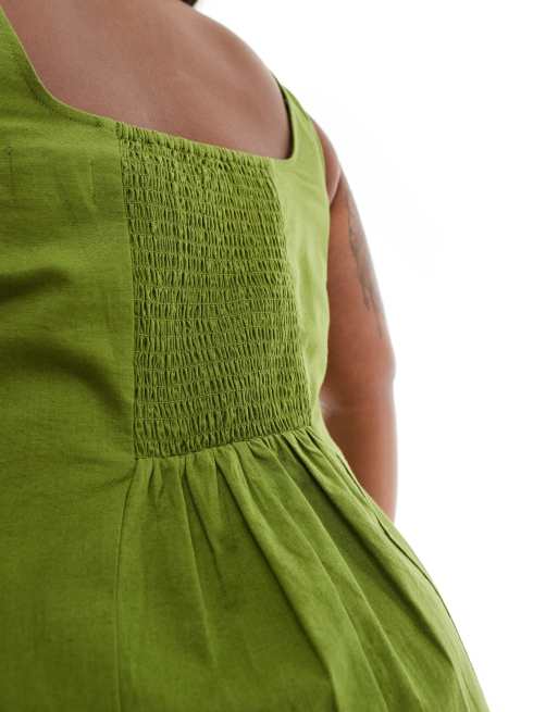 ASOS DESIGN Curve seamed maxi tennis sundress in khaki, 3 of 4
