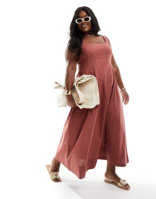 ASOS Curve ASOS DESIGN Curve seamed maxi tennis sundress in rust-Orange