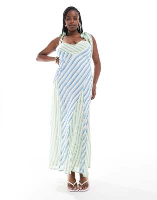 ASOS Curve ASOS DESIGN Curve seamed midi dress with godets in mixed stripe-Multi