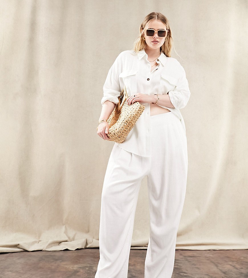 ASOS DESIGN Curve seamed waist pant with linen in white