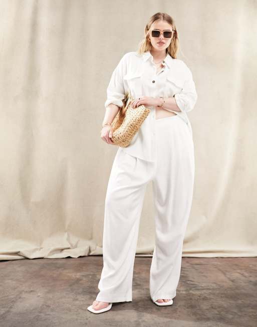 Plus size white hot sale linen palazzo pants