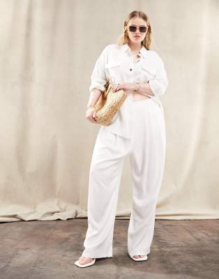 Asos Design Curve Seamed Waist Trouser With Linen In White