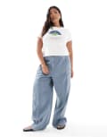 [ASOS DESIGN] ASOS DESIGN Curve seamed wide leg pants in washed blue 24 Blue