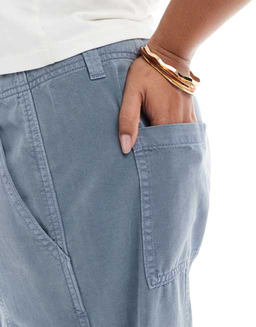 ASOS DESIGN Curve seamed wide leg pants in washed blue, 3 of 5
