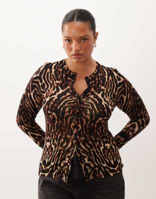 Asos Curve Asos Design Curve Second Skin Sheer Knit Cardigan In Brown