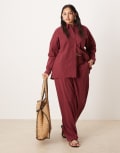 [ASOS DESIGN] ASOS DESIGN Curve seersucker relaxed pull on pants in burgundy (part of a set)-Red XL Burgundy