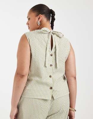 Asos Curve Asos Design Curve Seersucker Sleeveless Top In Green