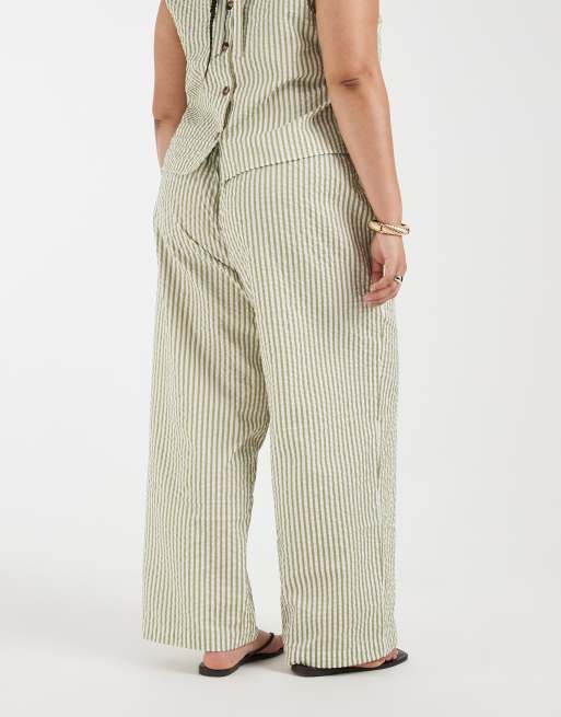ASOS DESIGN Curve seersucker volume pants in stripe (Part of a set), 3 of 5