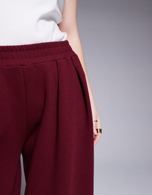 ASOS DESIGN Curve – Sehr weit geschnittene Hose aus Interlock-Stoff in Burgunderrot, Kombiteil, 3 von 5
