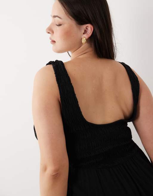ASOS DESIGN Curve - Selina - Sort sundress til stranden i maxilængde i bomuld med tekstur og rynker , 3 af 4