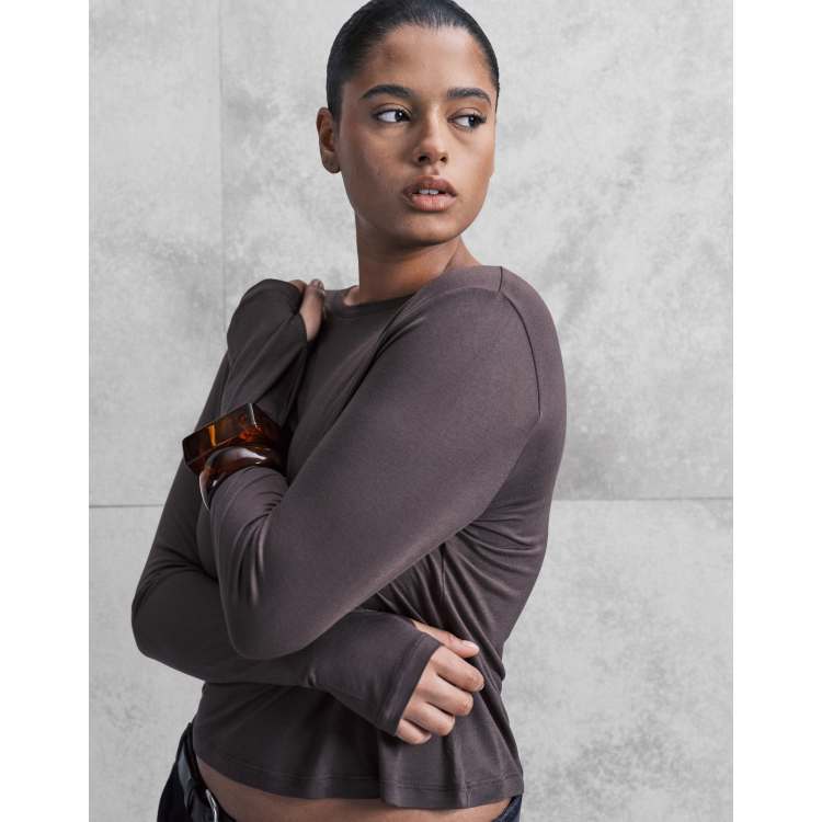 トップス deres half sleeve blouse chocolate Chocolate Brown Mock Neck Top - Short Sleeve Tops | Red Dress