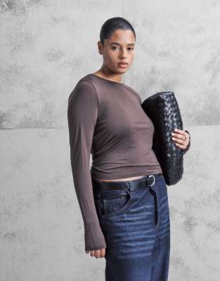 Asos Curve Asos Design Curve Semi Sheer Long Sleeve Top In Brown