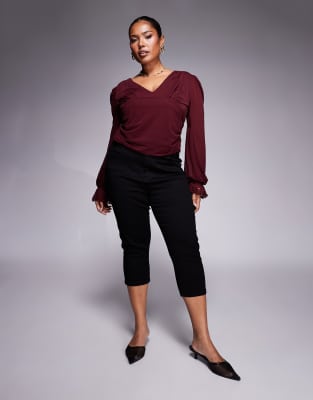 Asos Curve Asos Design Curve Semi Sheer Long Sleeve V-neck Top In Multi