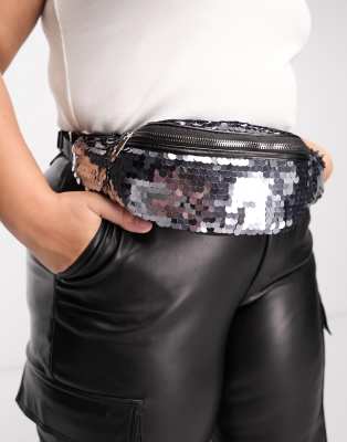 ASOS DESIGN Curve sequin bum bag in silver