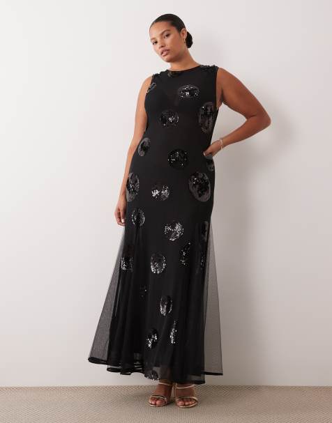 ASOS DESIGN Curve sequin embellished maxi dress in black polka dots - view 1