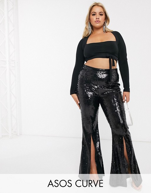 ASOS DESIGN Curve sequin flare with front splits