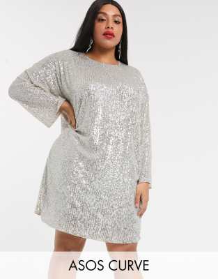 asos sequin long sleeve dress