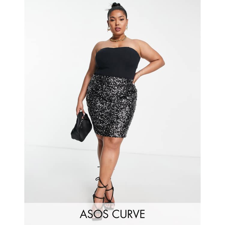 ASOS DESIGN Curve sequin mini skirt in black sequin