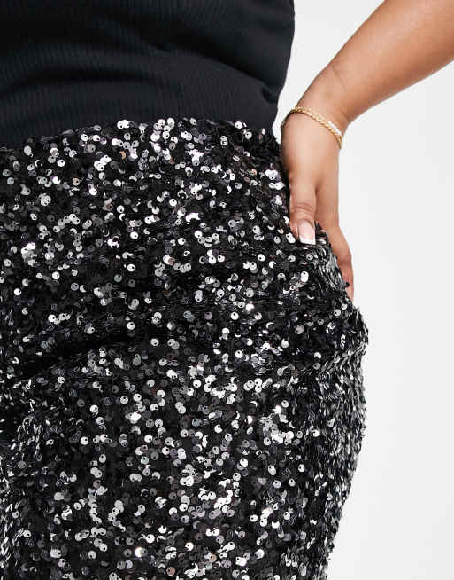 ASOS DESIGN Curve sequin mini skirt in black sequin ASOS