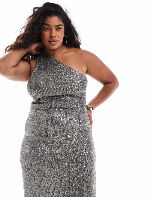 ASOS DESIGN Curve sequin one shoulder maxi dress with back