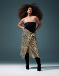 [ASOS Curve] ASOS DESIGN Curve sequin wrap midi skirt in gold-Brown 22 gold