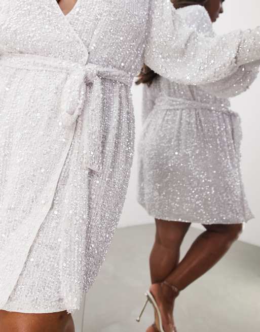 asos sequin white dress ASOS LUXE one shoulder asymmetric draped mini dress in white sequin