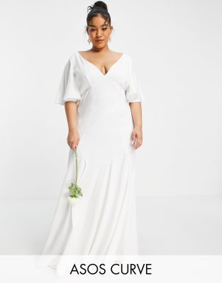 Plus-size dress by ASOS EDITION There%27s nothing like finding the one V-neck Flutter sleeves Cinched waist Zip-back fastening Regular fit