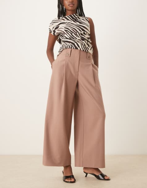 ASOS DESIGN Curve - Sesamfarvede skræddersyede cropped bukser med talje med knapdetaljer - view 1