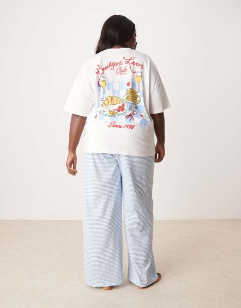 ASOS DESIGN Curve – Set aus Oversize-T-Shirt und Hose mit weitem Bein und „Breakfast Lovers“-Print - view 1