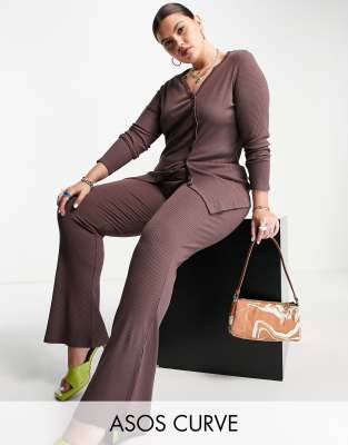 ASOS DESIGN Curve set ribbed wide leg pants 