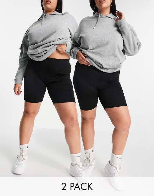 ASOS DESIGN Curve - Set van 2 basic leggingshorts in zwart