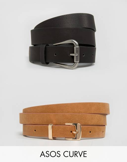 ASOS Design - Curve - Set van 2 jeansriem en skinny riem