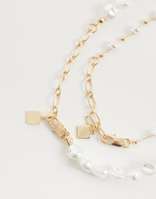 ASOS DESIGN Curve - Set van 2 mini kettingen met imitatie-zoetwaterparels, 3 van 4