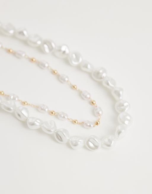 ASOS DESIGN Curve - Set van 2 mini kettingen met imitatie-zoetwaterparels, 4 van 4
