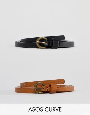 ASOS DESIGN Curve - Lot de 2 ceintures vintage ultra fines pour taille ou hanches - Multi
