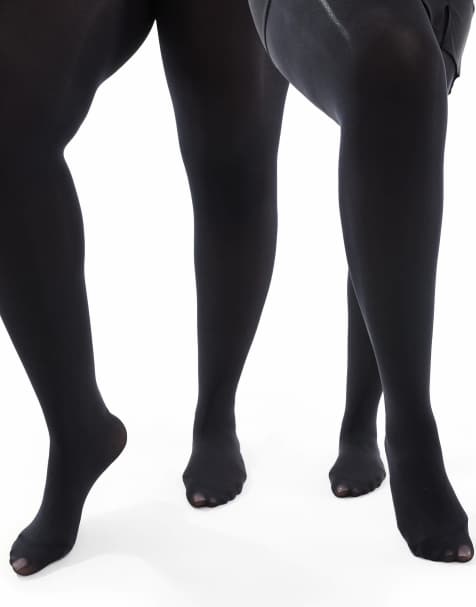 ASOS DESIGN Curve - Set van 2 zwarte panty's van 60 denier met superstretch pasvorm - view 1
