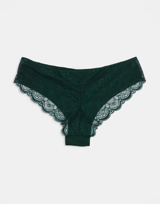 ASOS DESIGN Curve - Set van 3 Braziliaanse slips met onzichtbare naden en kant in bosgroen, 3 van 3