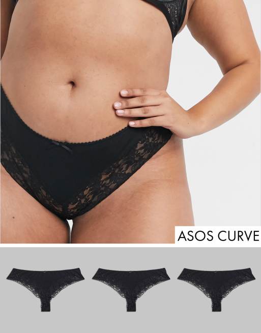 ASOS DESIGN Curve - Set van  3 exclusieve strings van kant en katoen