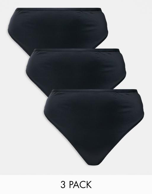 ASOS DESIGN Curve - Set van 3 microvezel strings met hoge taille in zwart