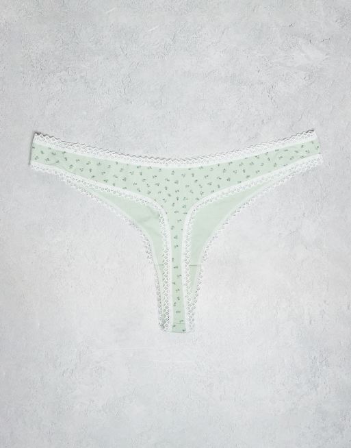 ASOS DESIGN Curve - Set van 3 strings met kanten rand in fijne print en ajourgebreid lila, 2 van 3