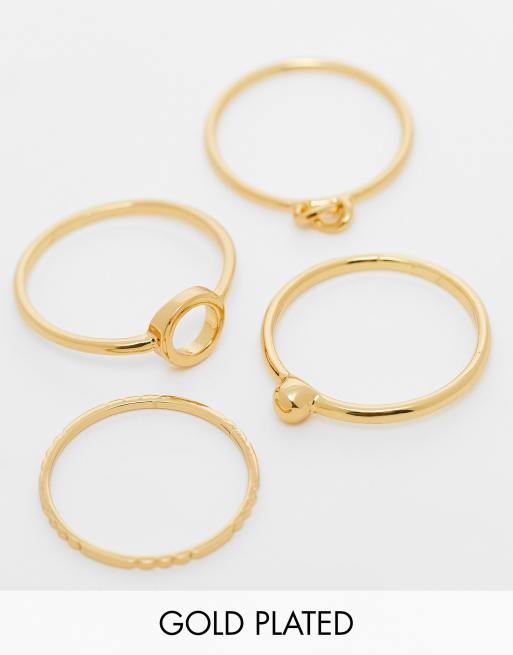 ASOS DESIGN Curve - Set van 4 14k vergulde ringen met delicaat ontwerp