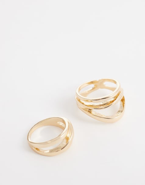 ASOS DESIGN Curve - Set van abstracte ringen in goudkleur - view 1