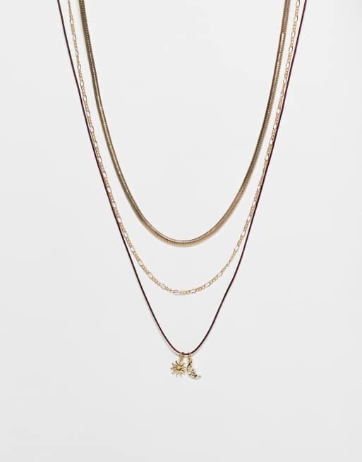 ASOS DESIGN Curve - Set van kettingen van koord en met schakels en hangertjes van hemellichamen in goudkleur